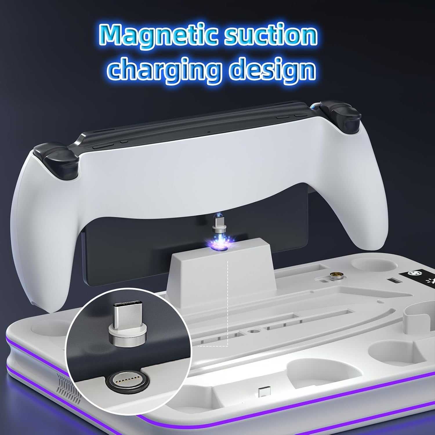 Стойка и охладителна станция RGB LED за зареждане, PS5/PS5 Slim, бяла