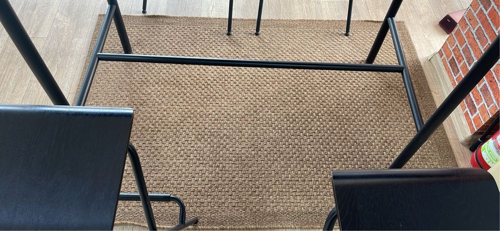 Black ikea bar table and bar stool foldable with brown rug