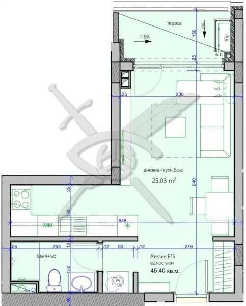 Едностаен апартамент е Меден рудник, зона А 95968