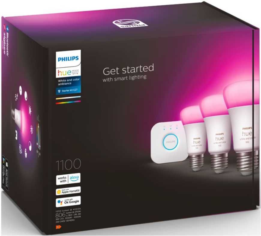 3 x PHILIPS Hue White Color Ambiance E27 LED 1100lm + Hue Bridge