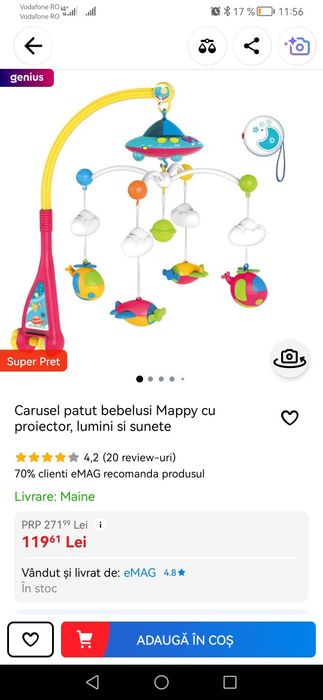 Vând carusel pătuț aproape nou, accesoriile nefolosite doar mecanismul