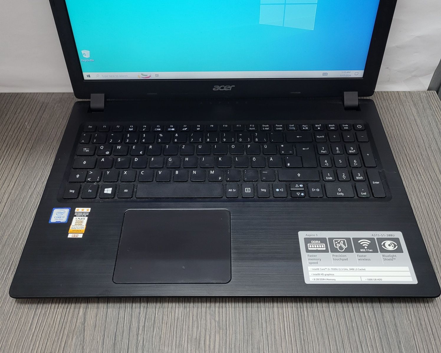 Acer Aspire I3 Gen 7 8GB Ram