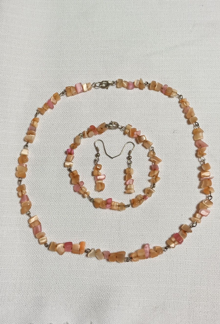 Set bijuterii cu pietre semipretioase naturale de cuart roz si somon s