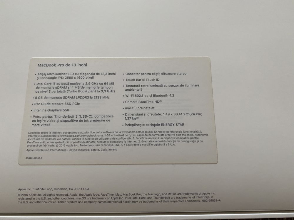 Vand MacBook pro 13 inch 2016