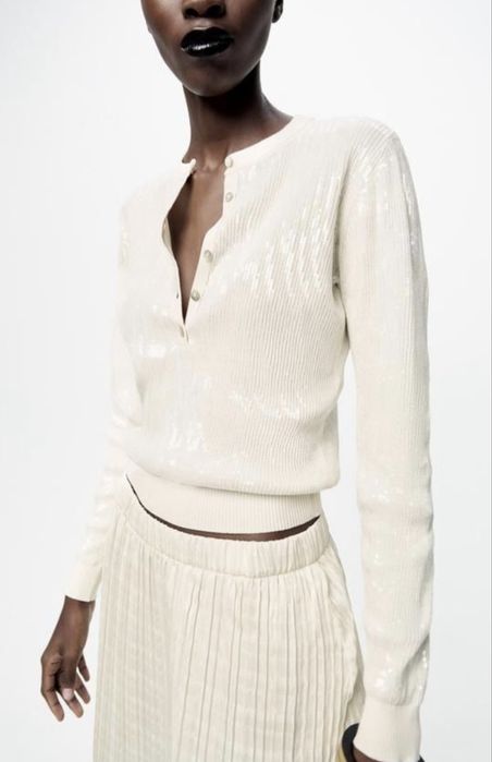 Блуза с пайети и блуза с ефект жилетка с плисиран подгъв Zara Зара