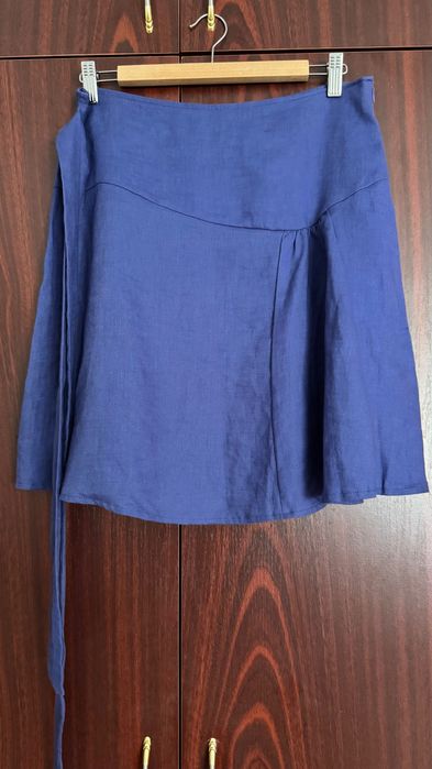 Fusta mini din in indigo