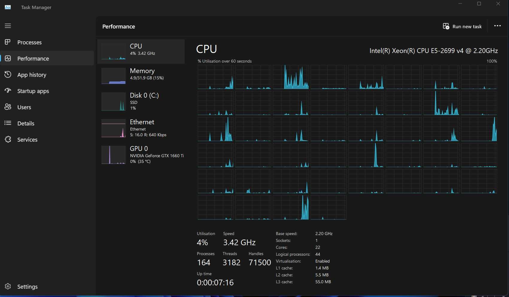 Dell precision t5810 intel xeon E5 2699 v4 (22C/44T) Win 11 32GB ddr4