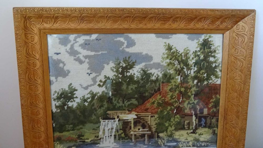 Гоблен,  „Воденицата “, със стъкло, дебел вълнен конец.