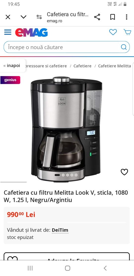 Vand cafetiera cu filtru