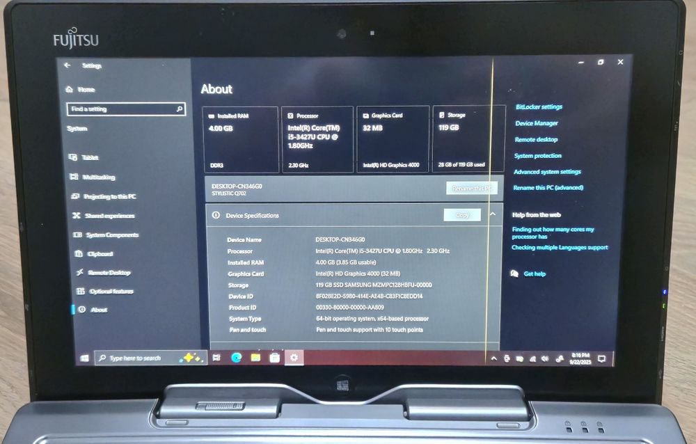 Tableta Fujitsu Stylistic Q702 i5 3427U 4GB Ram 120 SSD Windows 10