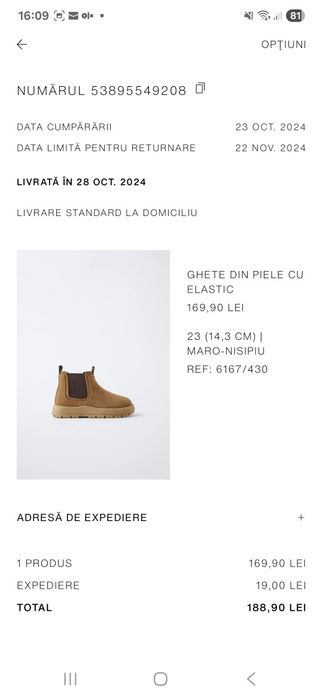 Ghete Zara marimea 23 piele