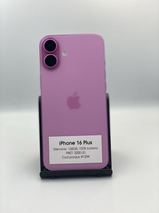 iPhone 16 Plus - 128gb memorie, 100% baterie, 1 an garantie