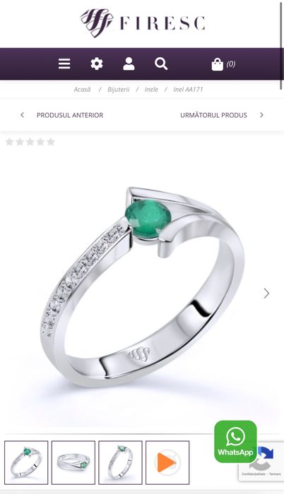 Vand inel  aur alb 18kt cu smarald natural si diamante naturale FIRESC