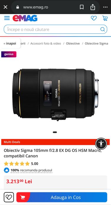 Obiectiv Sigma Macro 105mm f/2.8 Canon + adaptor Canon EF EOS R