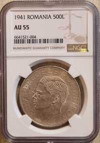 Moneda argint 500 lei, Mihai I, 1941, gradata NGC AU 55