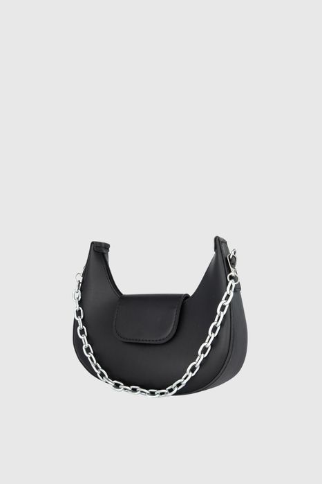 НОВО! ЛИКВИДАЦИЯ! Дамска чанта хобо с метална верижка в цвят черно