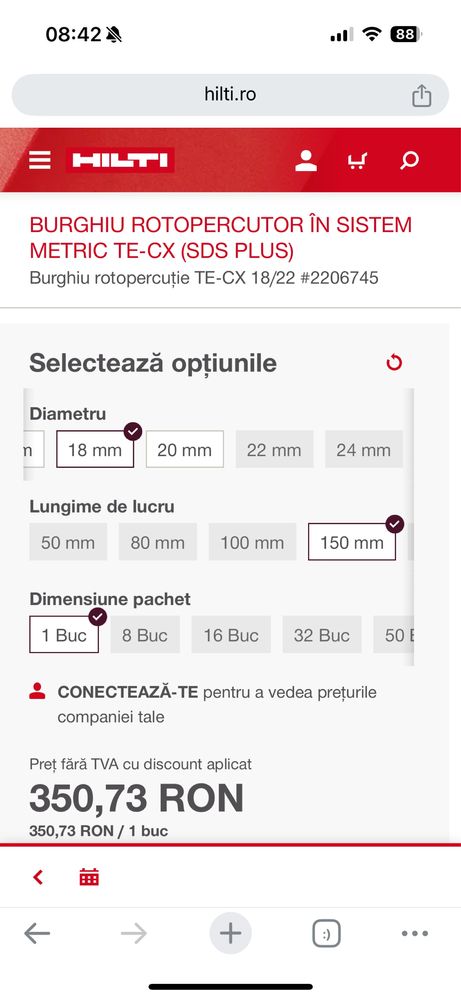 Burghiu HILTI SDS Plus - TE-CX : 20x150, 18x150 16x400