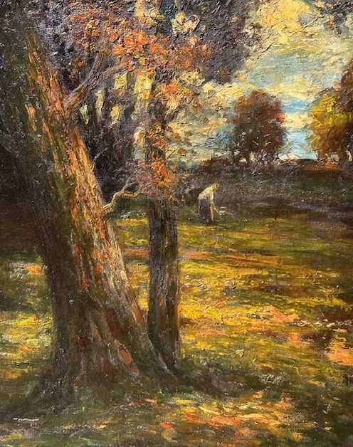 "Femeie in padure" Superb tablou semnat ulei pastos/panza, 70x50cm+ram