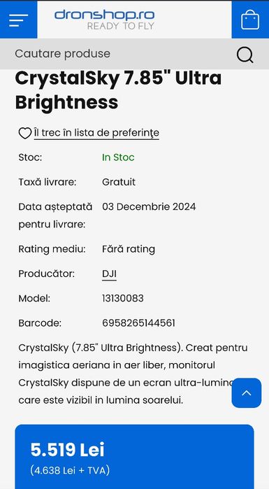 PRET FIX NOU DJI Crystalsky Ultra 7.85" + accesorii
