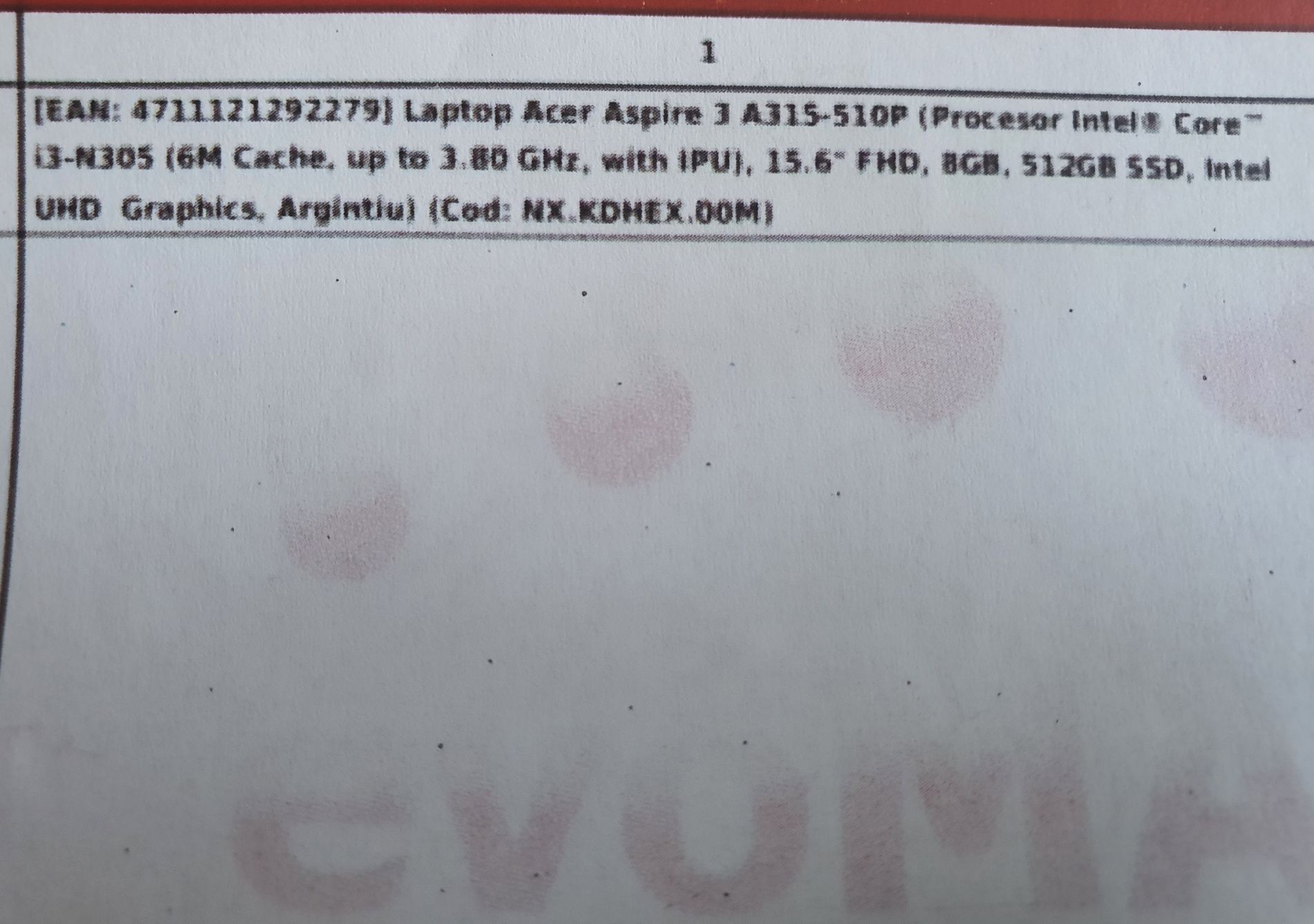 Laptop Acer Aspire 3 A315-51OP-31J5 i3 silver nou la cutie , garantie