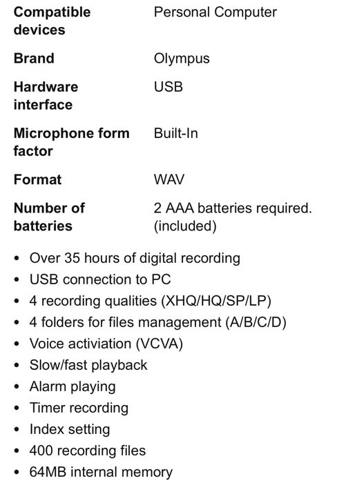 Професионален диктофон Olympus , 35ч. запис.