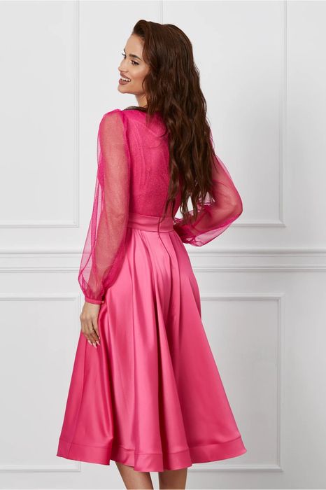 Rochie MBG fucsia cu maneci transparente