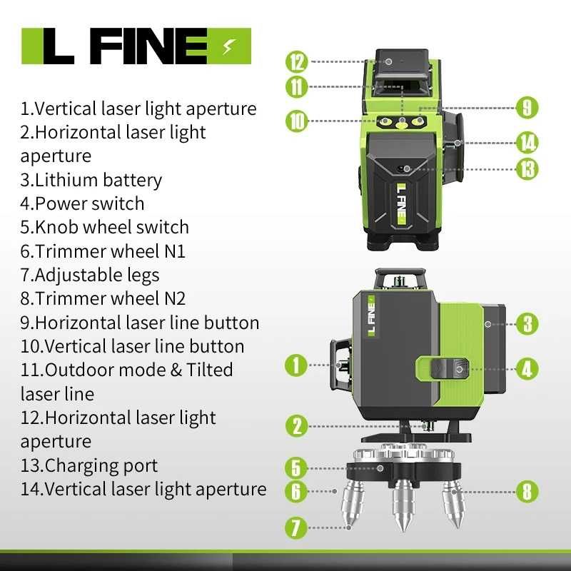 Nivela Laser 16 linii+laser măsurat distante-2bat+tel+4D+360grade