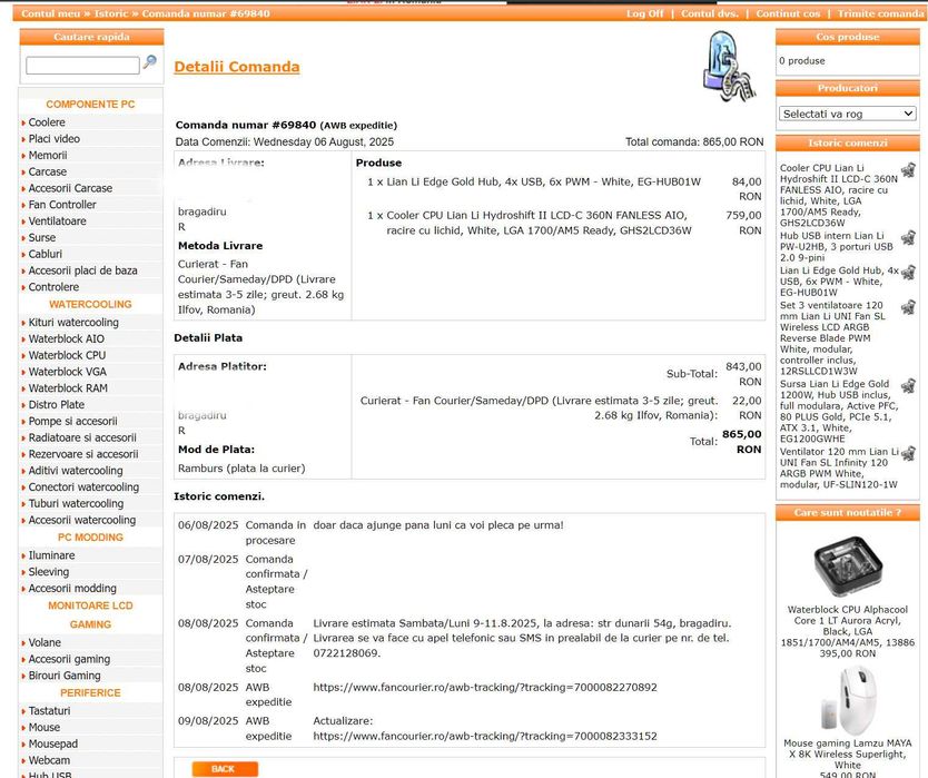 Cooler CPU Lian Li Hydroshift II LCD-C 360N cu 3 Arctic pro 120mm