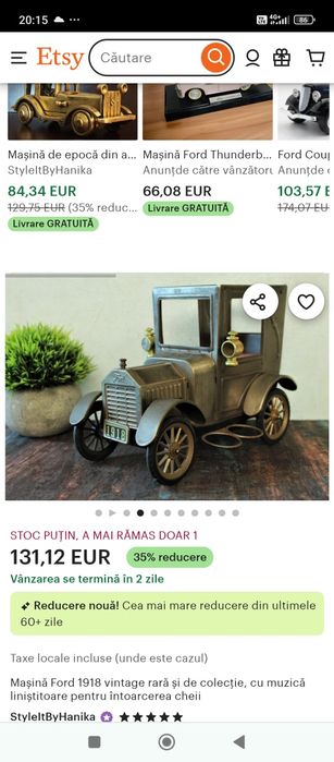 Machetă rară Ford 1918 din metal complet cu muzicuță