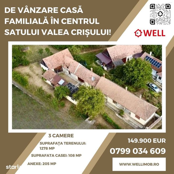 De vânzare casă familială în centrul satului Valea Crișului!