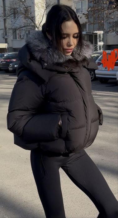 УНИКАЛНО зимно черно яке естествен косъм лисица гъши пух
