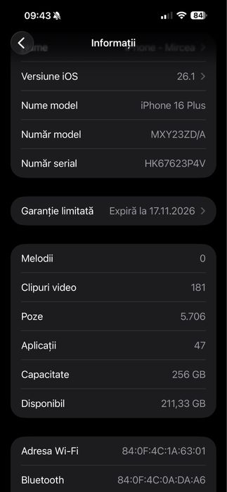Iphone 16 plus ,256 gb nou