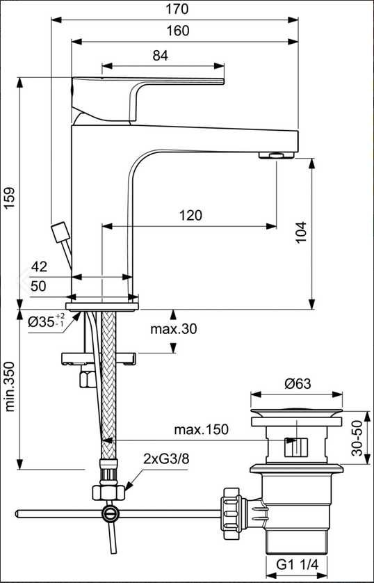 Смесител за умивалник с витло за канал Ideal Standard