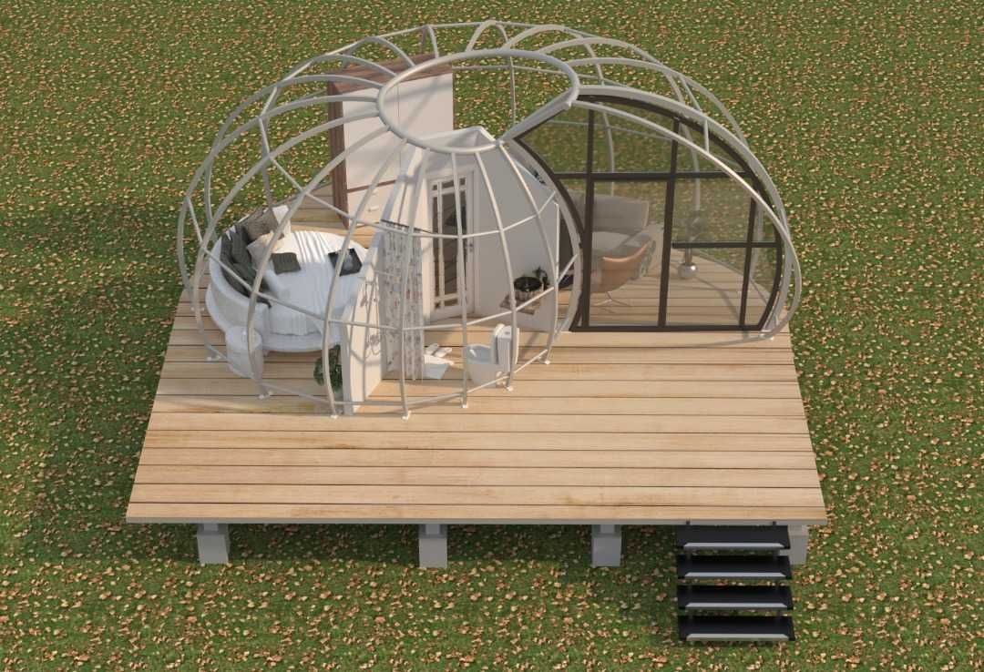 Cort glamping de lux S-Snail ,34 mp,structura metalica,garantie 15 ani