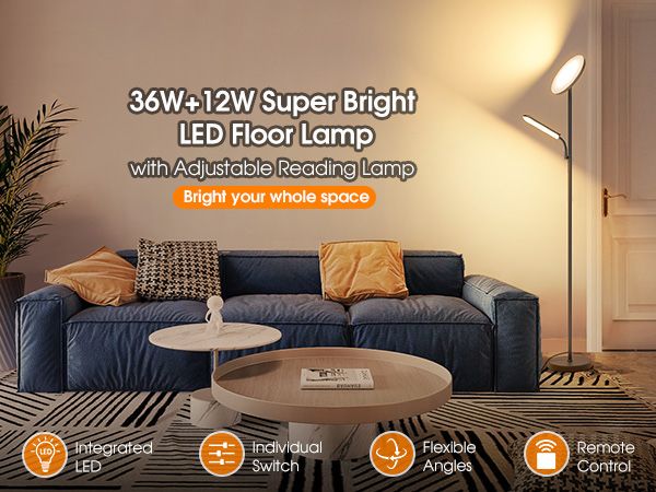 Супер ярка LED подова лампа 48W/4000LM/димируема/дистанционно/тъч у-е
