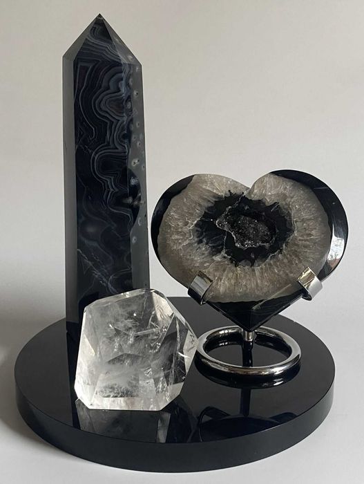 Decor Cristale - Agat Negru&Cuart Transparent - Set Cristale