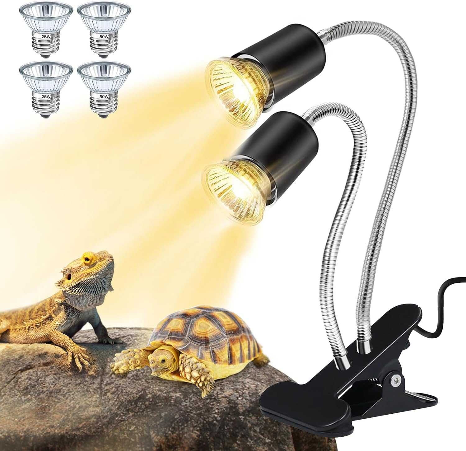 Lampa caldura pt reptile, cap dublu, lumina full spectru de la 180 RON