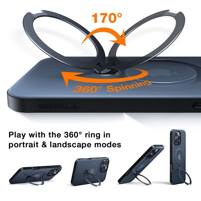 Husa pentru iPhone 17 - Torras Ostand Spin MagSafe Series - Black