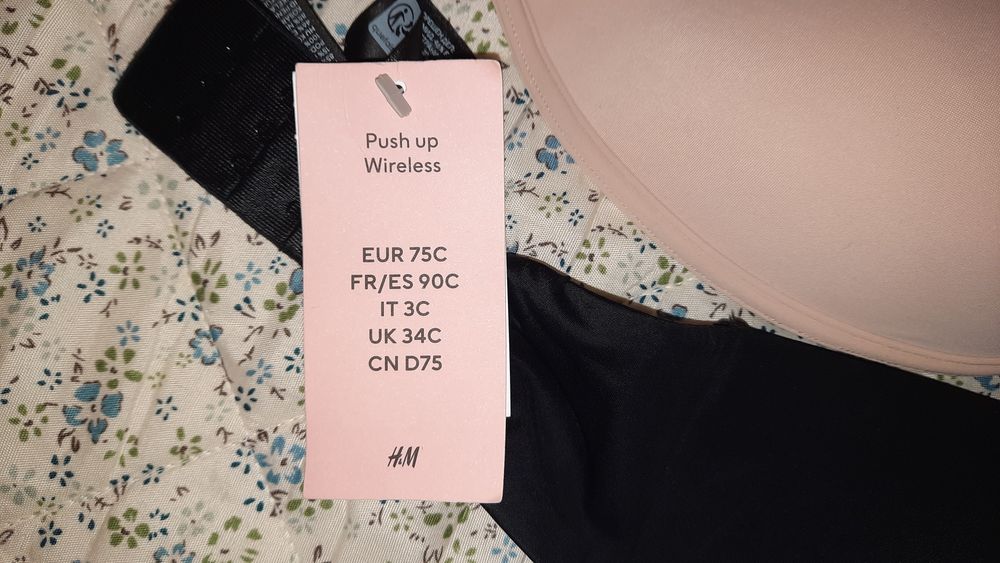 Set 2 sutiene H&M fara bretele, push-up,75 C, bej si negru