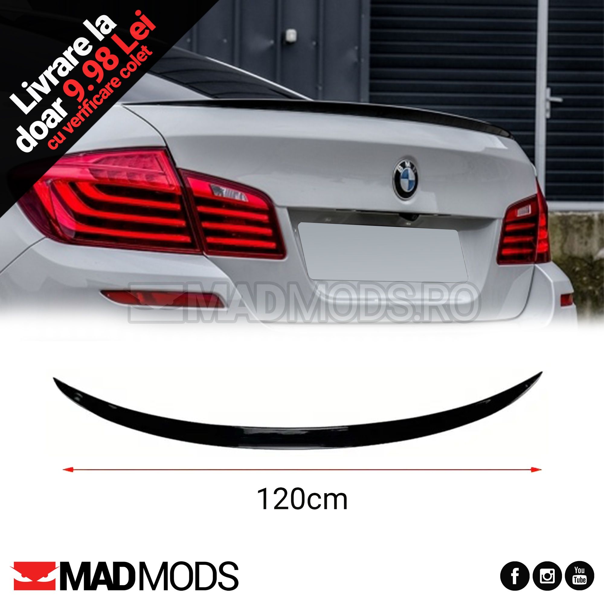 Eleron lip portbagaj haion, 120 cm, Negru Lucios, Multimarca