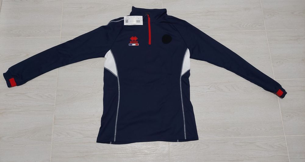 Bluza sport Erreà albastră cu fermoar și detalii Franța – Mărimea XXL