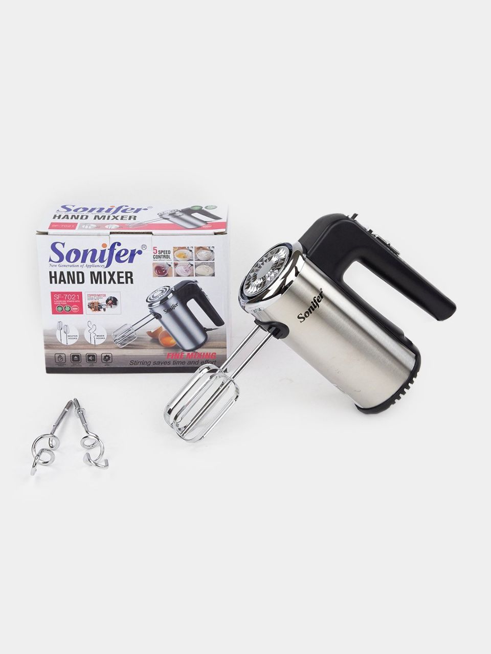 Миксер электрический ручной Sonifer
SF-7021, 5 скоростей, 2 комплекта