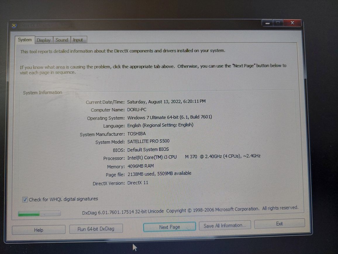 Laptop Toshiba i3 4GB RAM 256GB