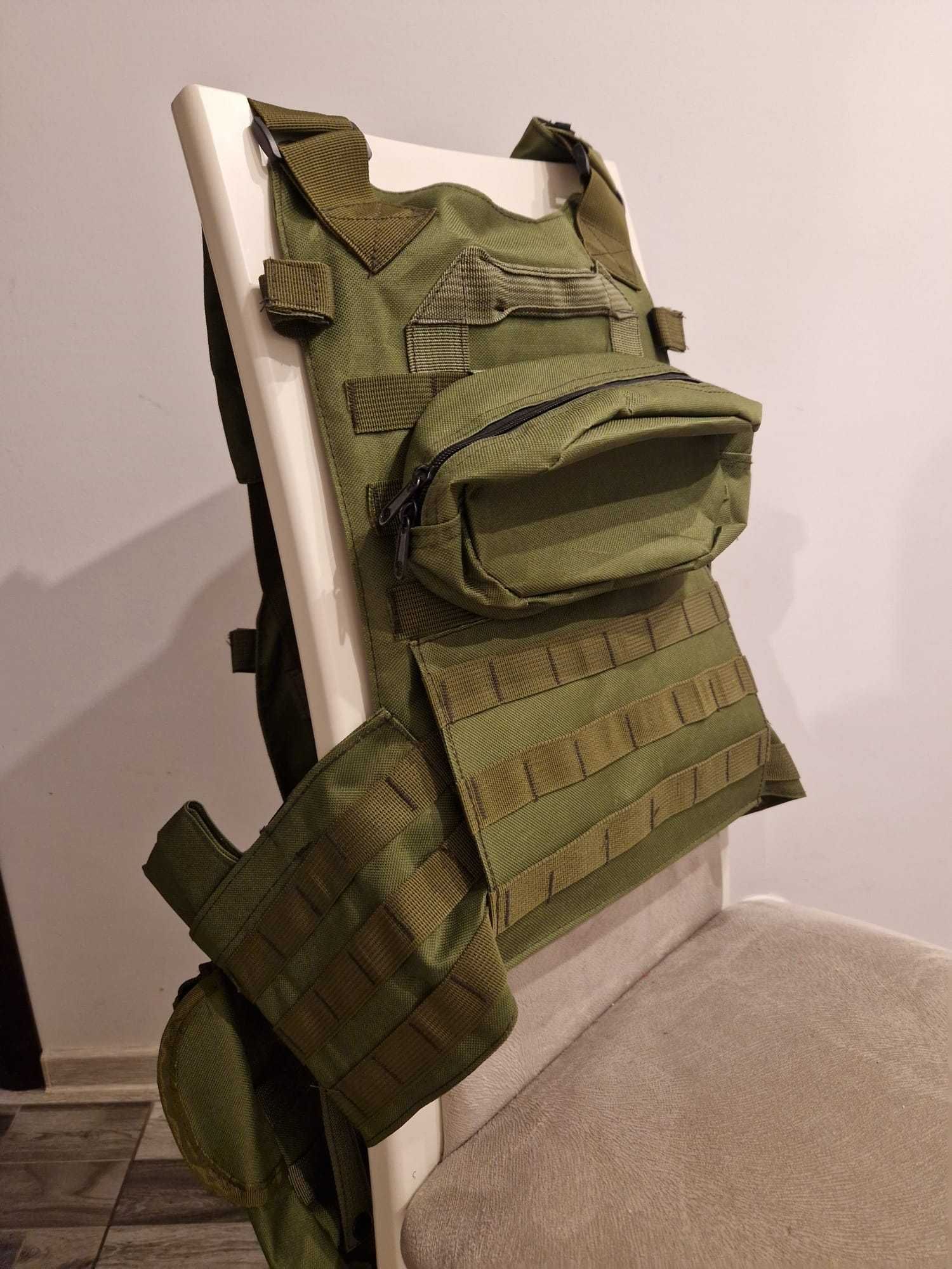 Vesta tactica kaki MOLLE plate carrier airsoft + accesorii