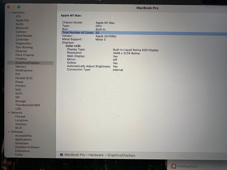 MacBook Pro 16" M1 MAX 10-Core CPU, 32-Core GPU, 32GB RAM, 1TB SSD