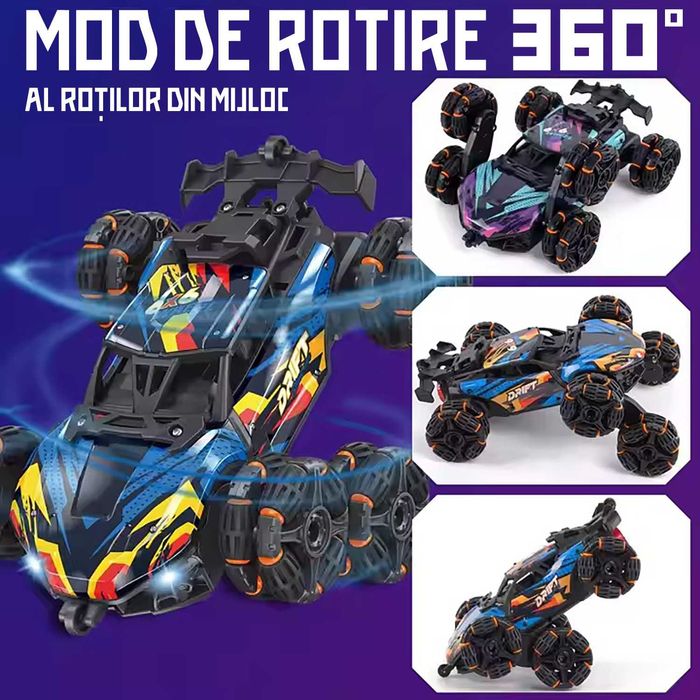 Masina Stunt RC cu Telecomanda, Roti Rotative 360°