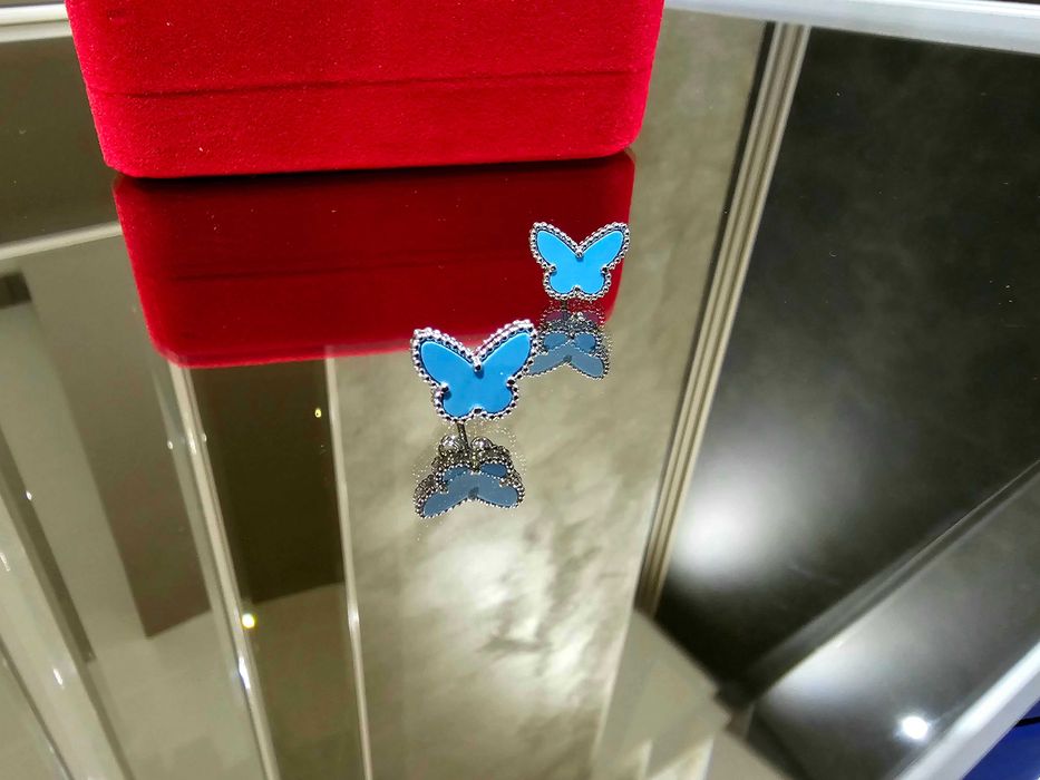 Van Cleef & Arpels VCA Silver Turquoise Sweet Butterfly Дамски Обеци