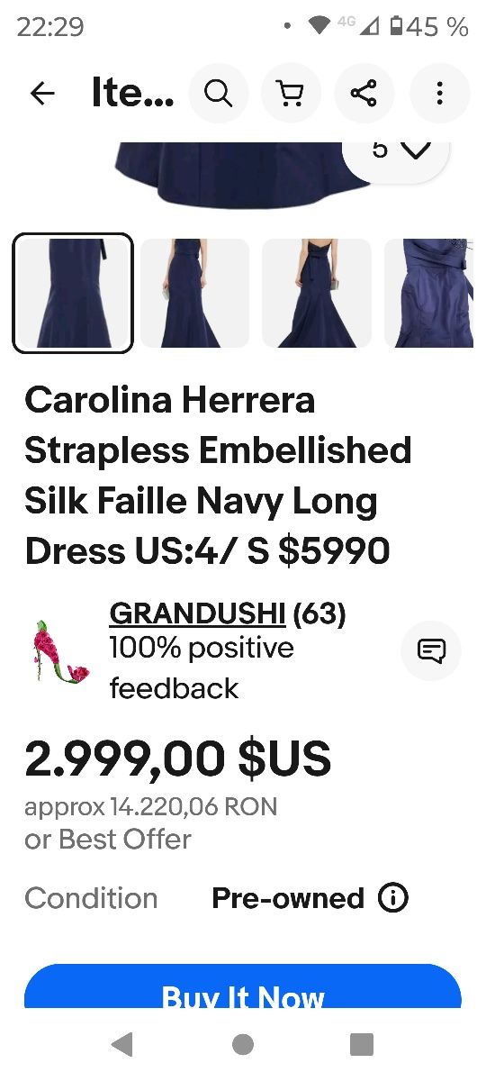 Rochie matase Carolina Herrera marimea 16 (purtata o singura data)