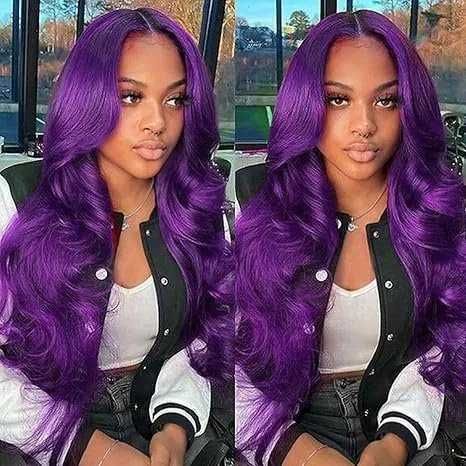 Лилава лейс фронт перука на вълни с дантела