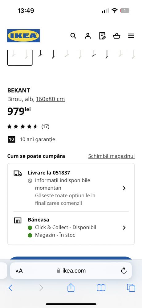 Birou alb Bekant IKEA 160x80